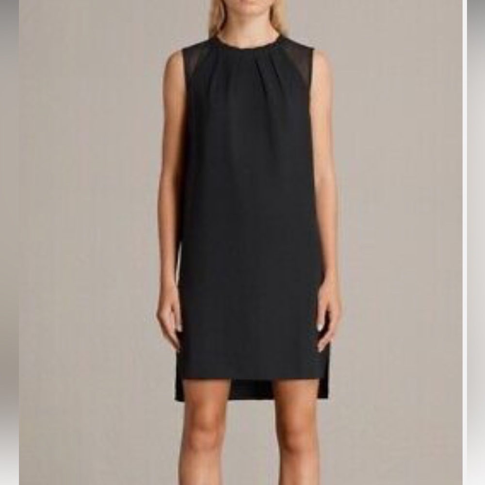 ALL SAINTS Flattering Black High Neck Jay Tunic Shift Dress Size Medium